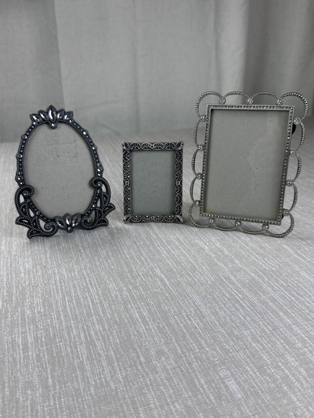 Vtg Malden Elsa L Mini Picture Frame Lot Ornate Silver Pewter Rhinestone (READ)